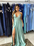 vestido alcinha com decote fenda liso VESTIDO DE FESTA PETRA FINA VERDE G